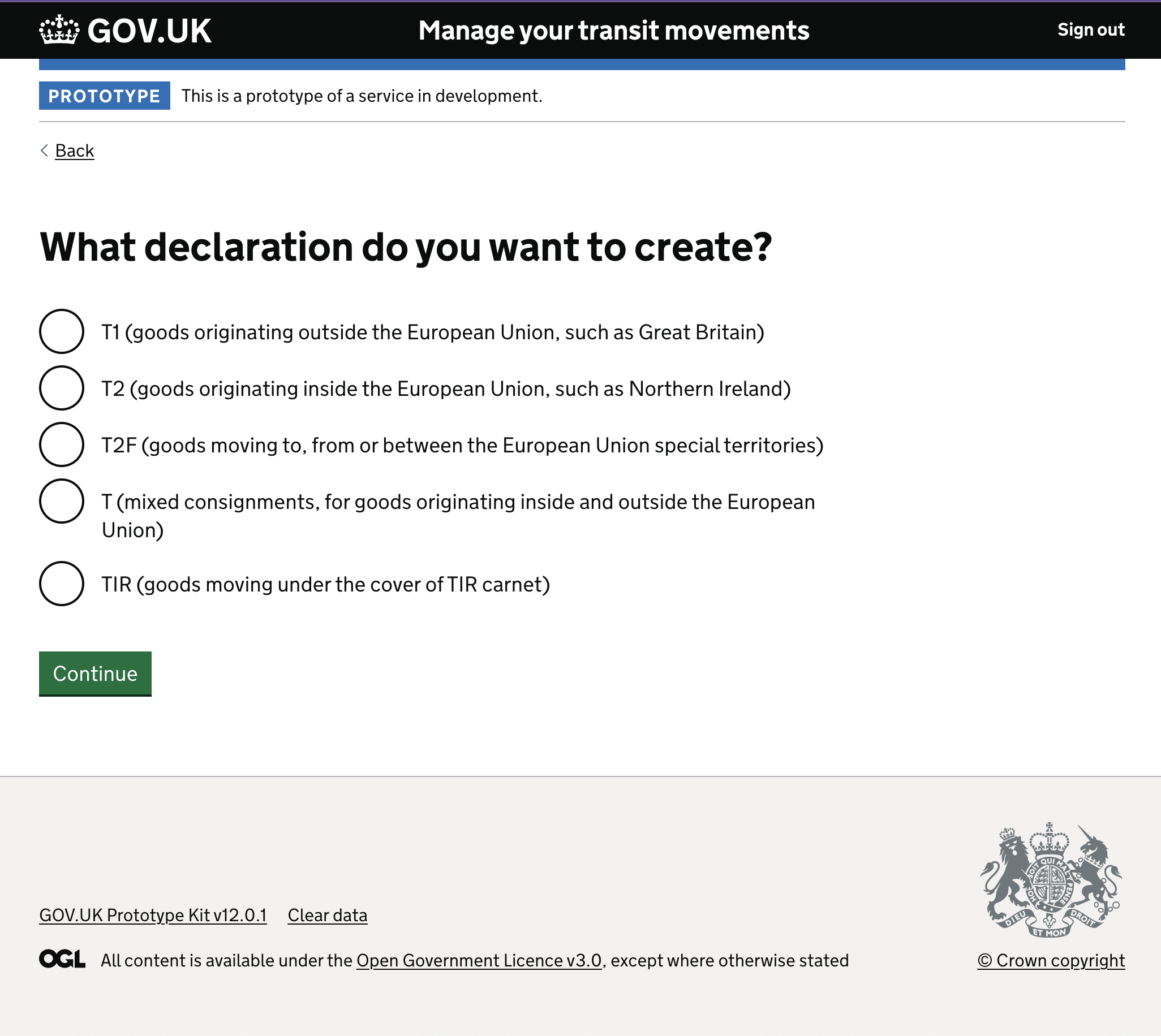 Declaration type selection