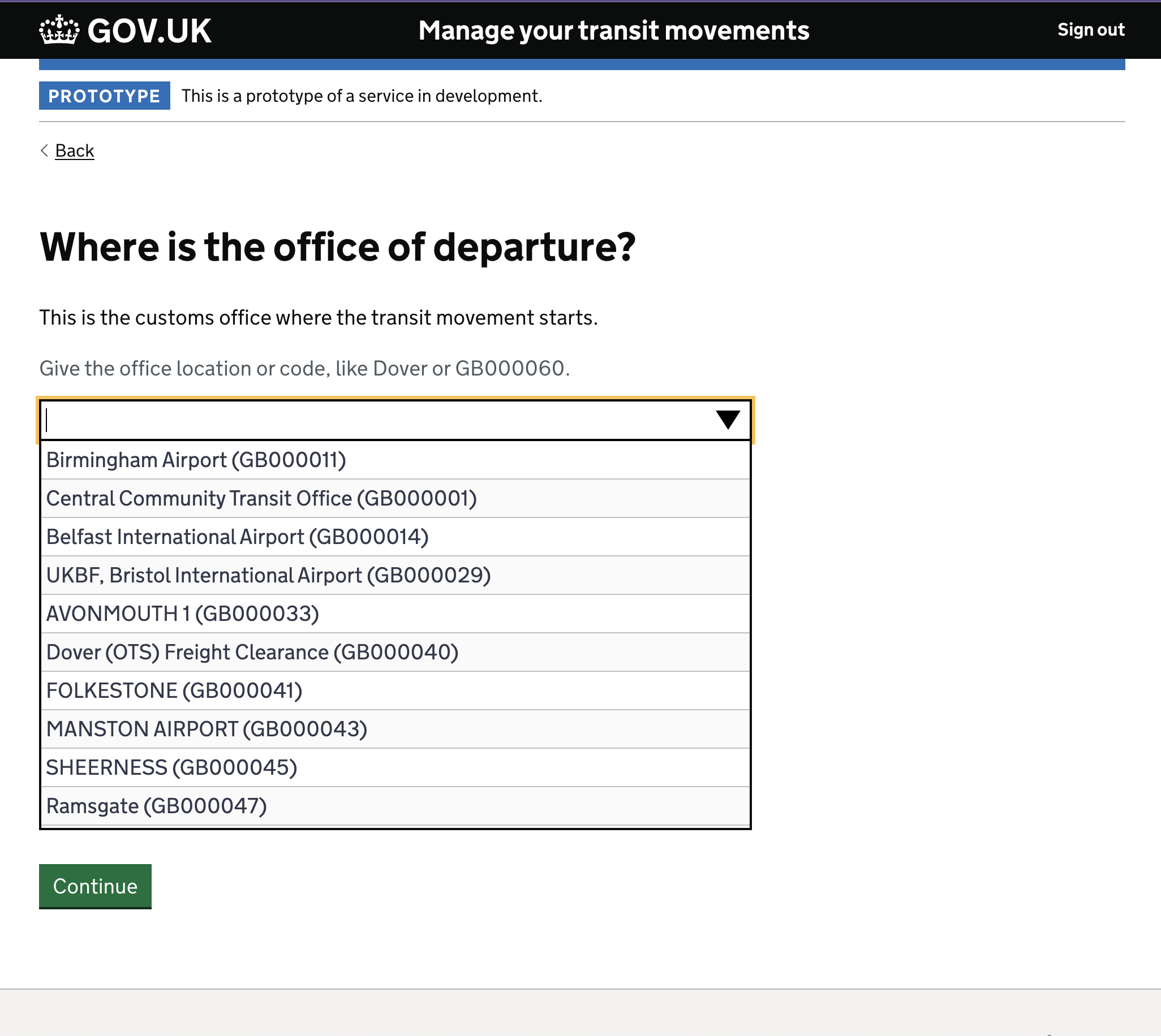 Office of departure — step 2