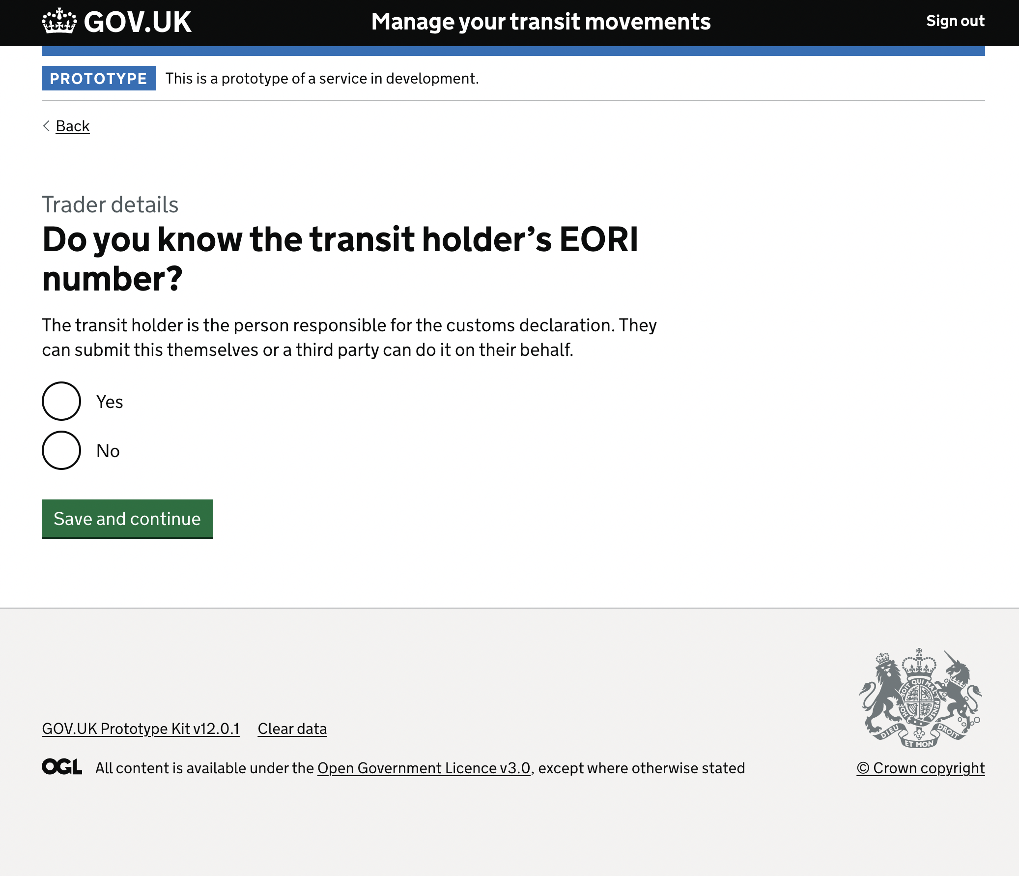 Do you know the transit holder's EORI number?