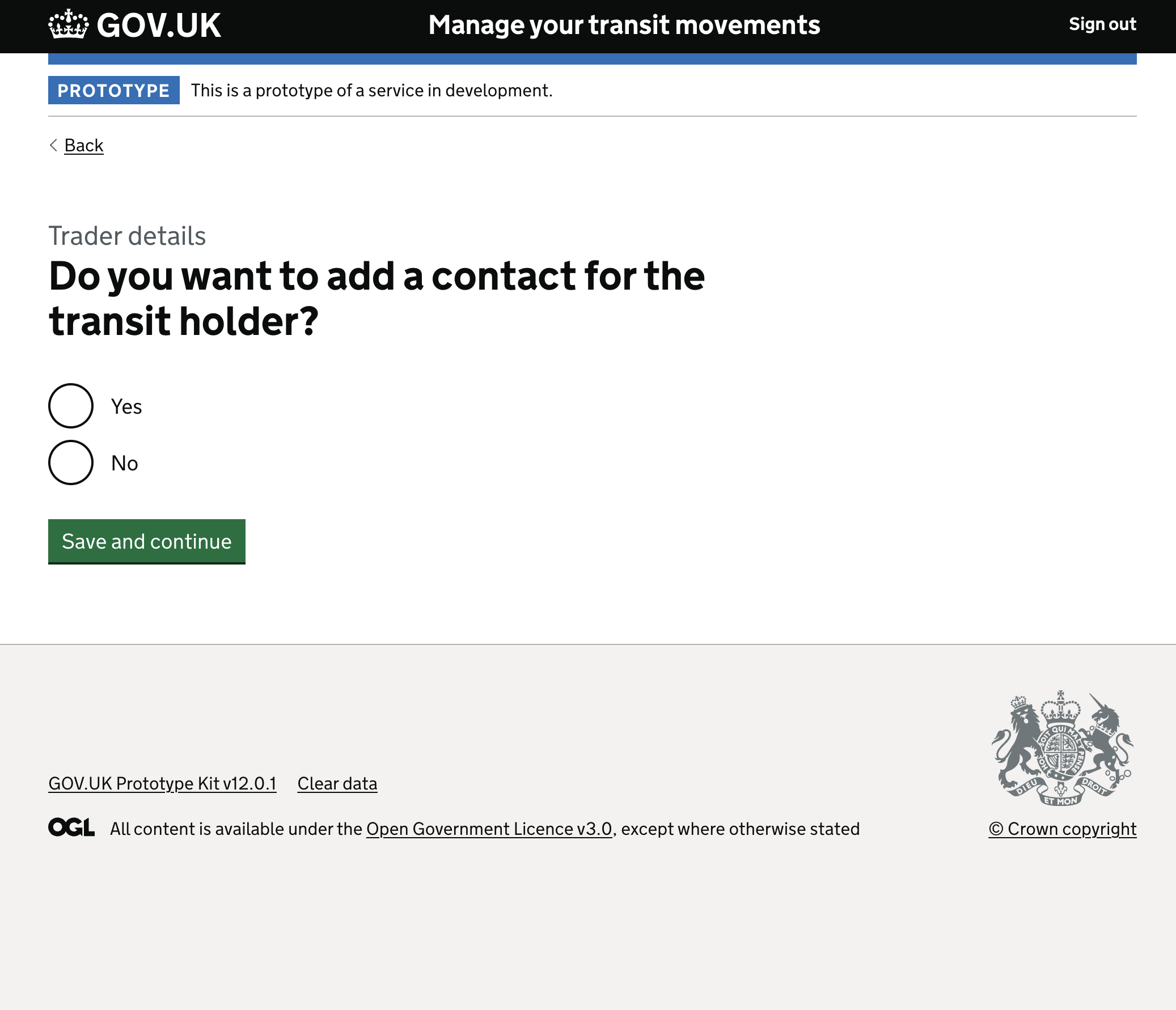 Do you want to add a contact for the transit holder?