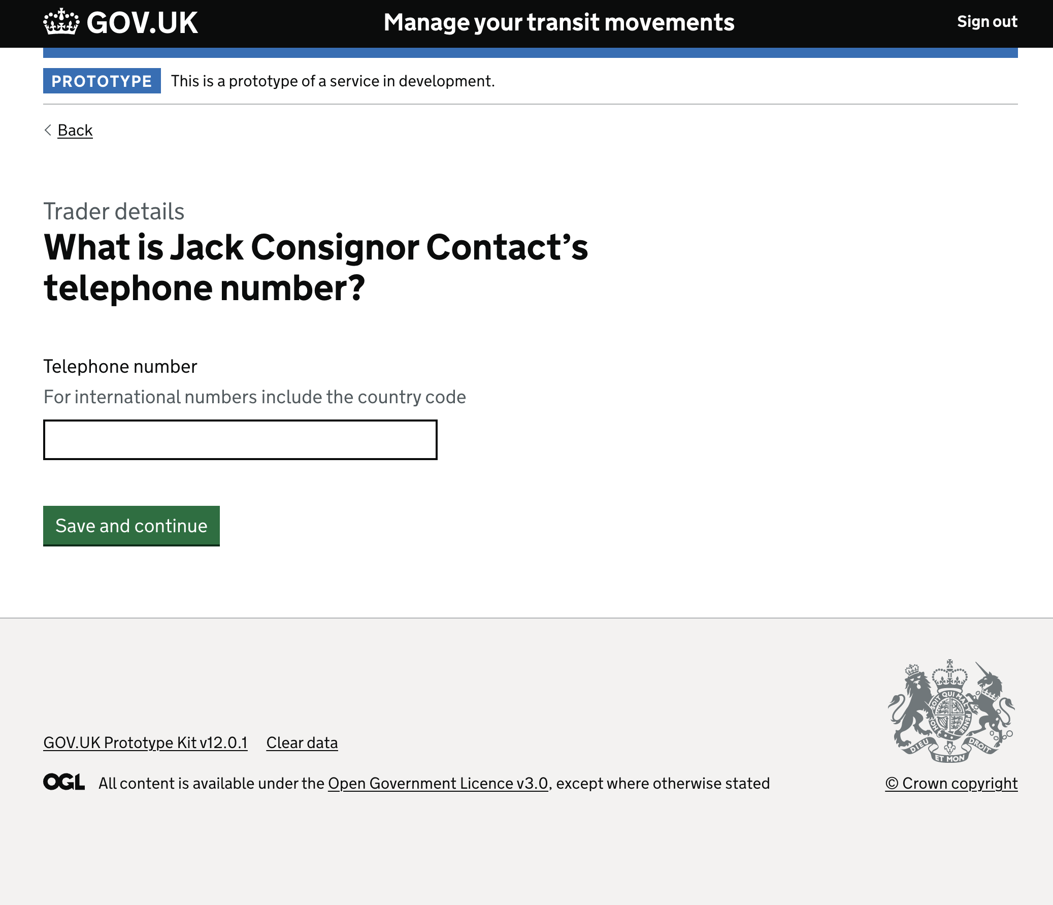 Consignor contact number