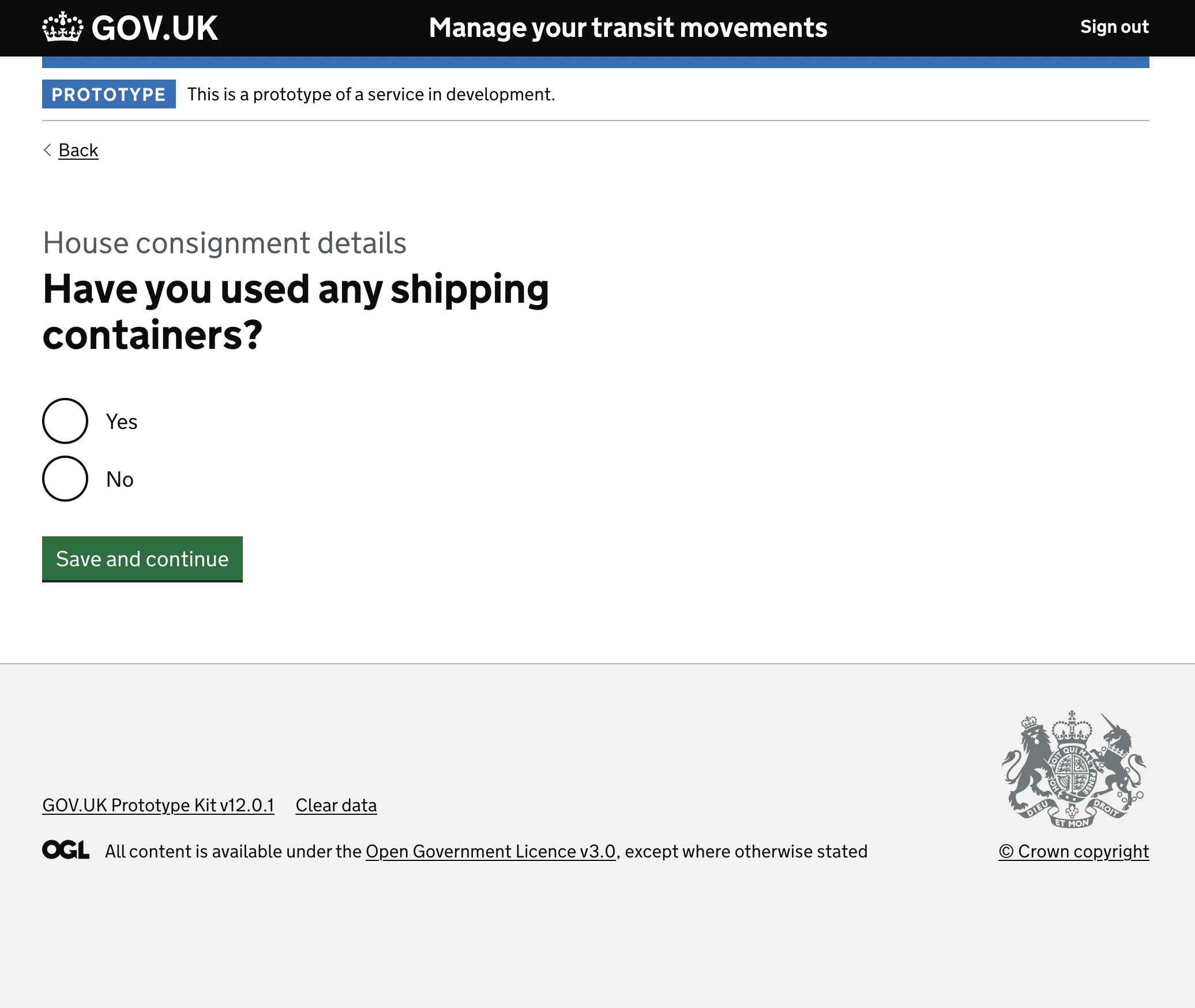 Prototype screenshot, flow continuation