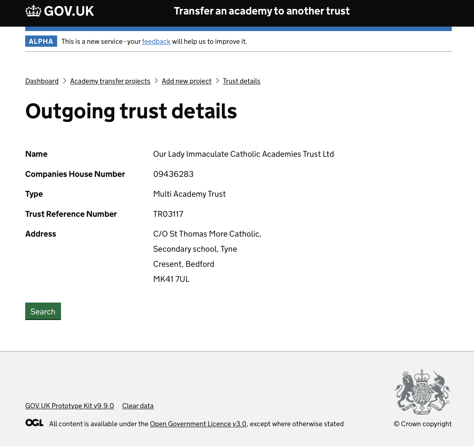 Outgoing trust details